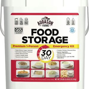 Close up of Augason Farms 30 day emergency food storage supply