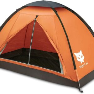 Close up of a orange Night Cat backpacking tent for 1 or 2 people