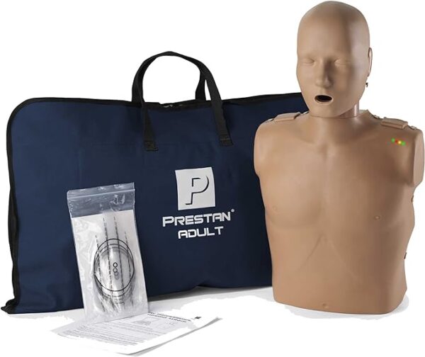 Close up of a Prestan CPR / AED training manikin kit