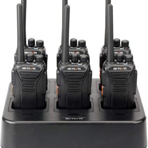 Close up of 6 Retevis RT27 walkie talkies