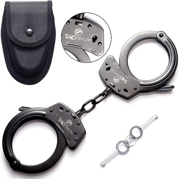 TacStealth steel handcuffs with two keys and a carrying case