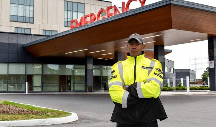 Flex point security in front of an emergency health care building